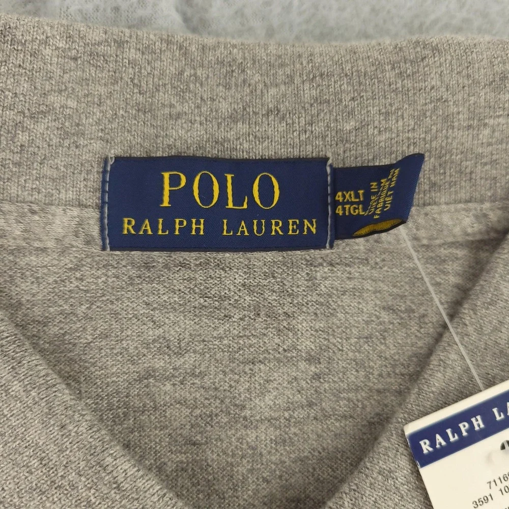 Polo Ralph Lauren Polo Shirt Mens 4XLT Tall Gray Solid Cotton Big Pony Logo Top